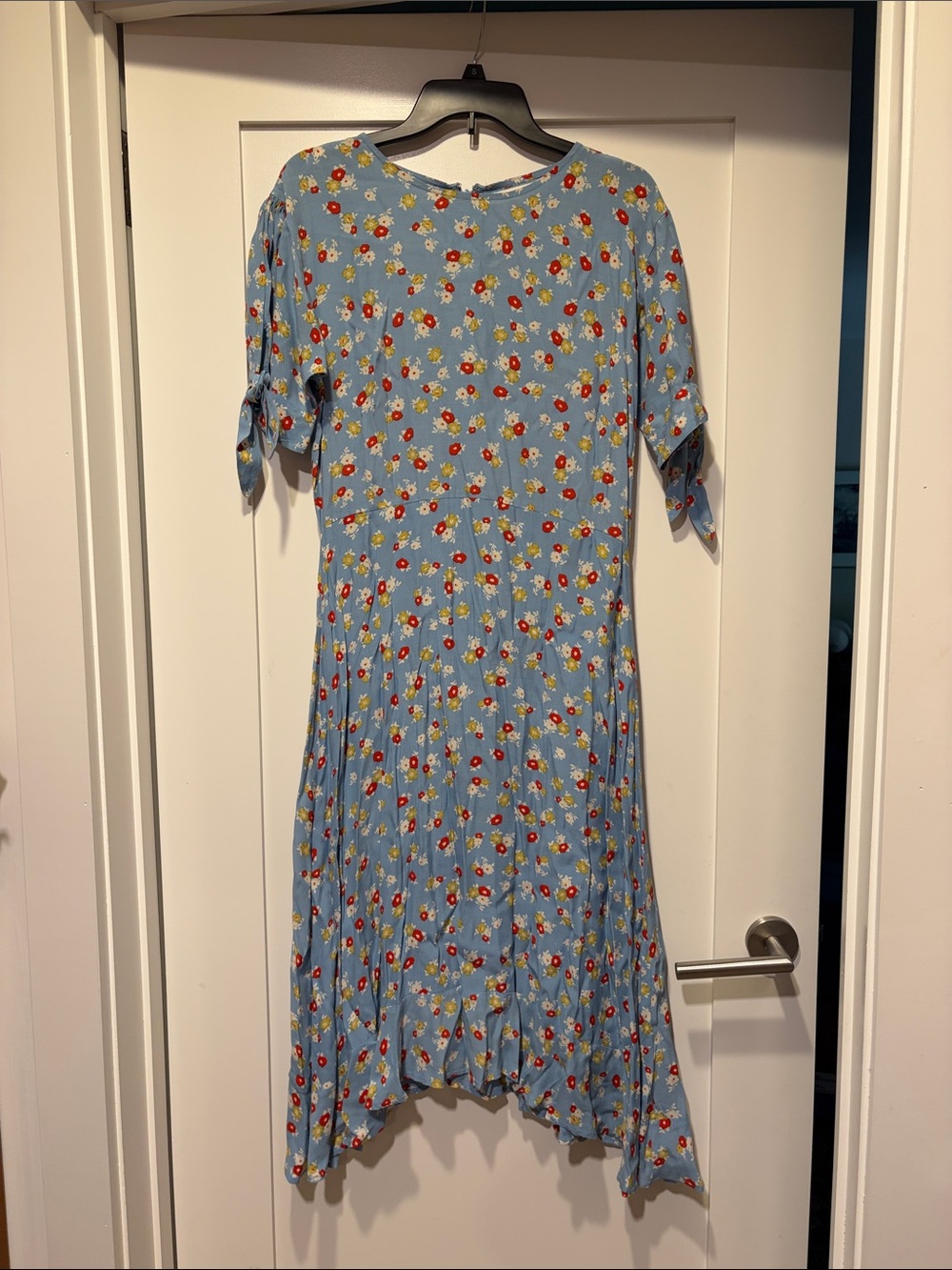 Faithfull the Brand Light Blue Floral High-Low Midi Dress